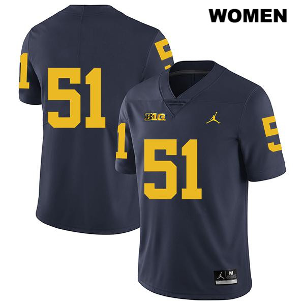 Women's NCAA Michigan Wolverines Cesar Ruiz #51 No Name Navy Jordan Brand Authentic Stitched Legend Football College Jersey QX25T85OS